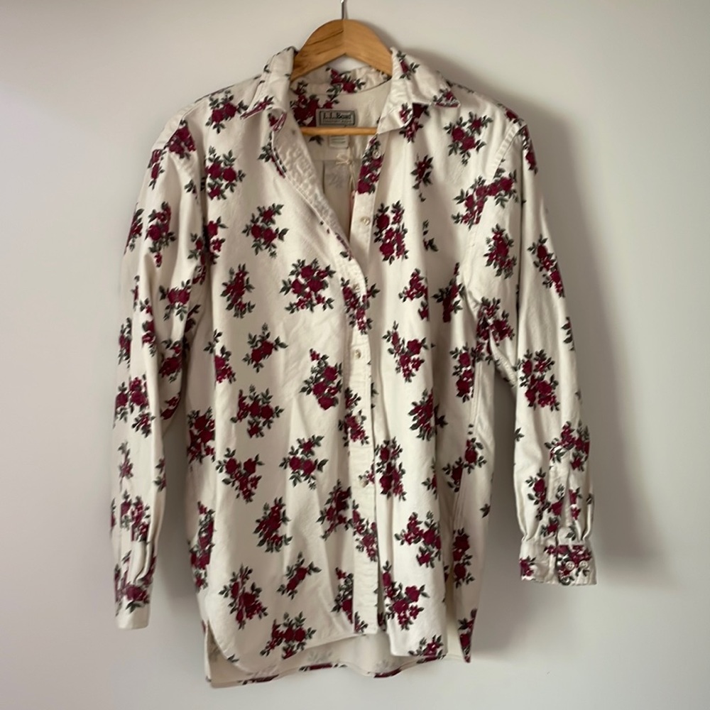 LL Bean women’s unisex flannel rose 🌹 shirt button up down